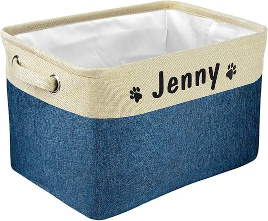 PET ARTIST Collapsible Dog Toy Storage Basket Bin with Personalized Pet's Name - Rectangular Storage Box Chest Organizer for Dog Toys,Clothing,Apparel & Accessories-Navy Blue by PETARTIST