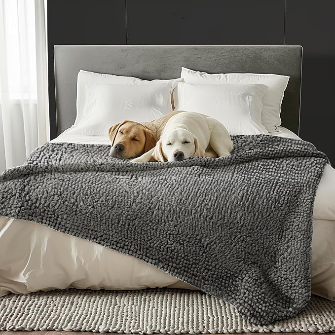 Muddy Mat® Dog Blanket - Chenille Water Absorption Blanket for Bed & Couch Cover for Dogs Washable, Anti-Slip Soft and Durable Furniture Protector for Dogs - Grey 52"x72" - Image 5