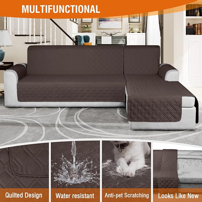 VANSOFY Sectional Couch Covers 100% Waterproof L Shaped Sofa Slipcover 3pcs Reversible Chaise Lounge Cover for Sectional Sofa Furniture Protector Cover for Pets Cat Dog(Large, Chocolate) - Image 5
