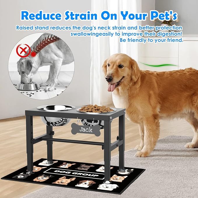 SHAINFUN Elevated Dog Bowls with Mat for Medium Large Dogs, Raised Dog Bowl Stand with 2 Stainless Steel 58oz Bowls, Tall Dogs Food Water Bowl Holder - Image 2