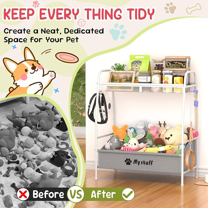 Kaiferty Large Dog Toy basket, Toy Box for Dogs, Pet Toys Bin Dog Metal Wire Basket for Toys, Food Storage, Storage Organizer Chest Storage, Toy Box for Living Room Area (White) - Image 6