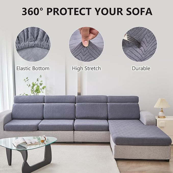 Genina Waterproof Couch Cushion Covers for Pets Washable Sofa Seat Covers | Non Slip,Stretch Jacquard Fabric,Pet Hair & Scratch Protection,Easy Installation,Furniture Protector,Sectional Sofa,2 Piece - Image 6
