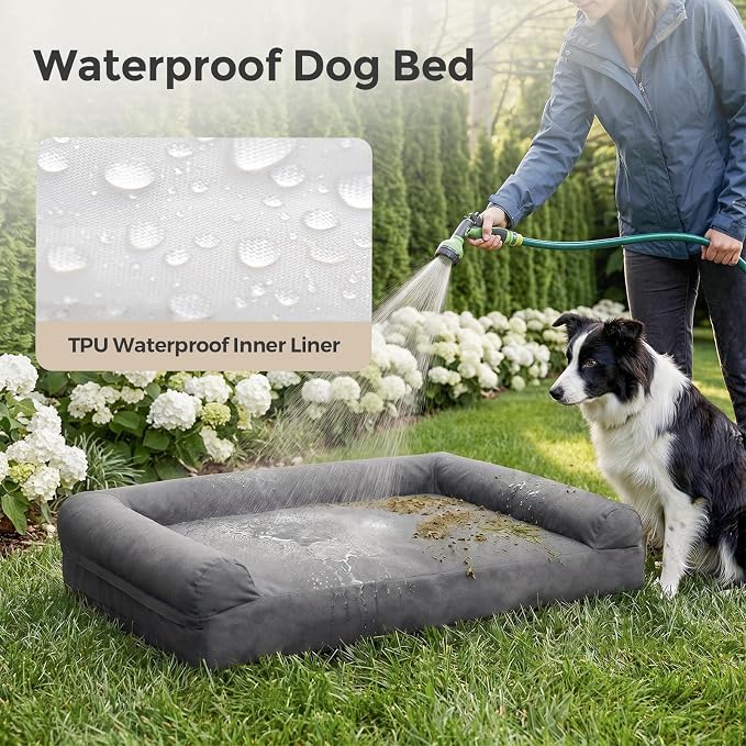 Sytopia 42 Inch Outdoor Waterproof Dog Bed for Extra Large Dogs, Washable Jacket-Grade Shell with Egg Crate Foam, Orthopedic Durable Bed for Patio, Deck, Ideal for Indoor Outdoor Use, Grey - Image 3