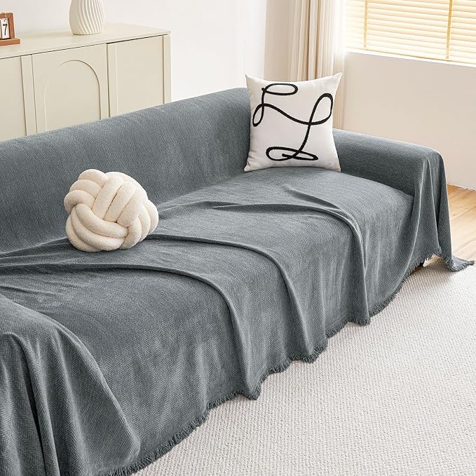 hyha Couch Cover for Dogs, Boho Chenille Sofa Cover for 3 Cushion Couch | Anti-Scratch Washable Sofa Slipcover, Loveseat Sectional Couch Throw Blankets with Tassels (Grey, 88.5x150 Inch) - Image 8