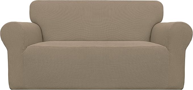 Easy-Going Stretch Loveseat Couch Covers Washable Natural | 1-Piece Loveseat Covers for 2 Cushion Couch Furniture Protector RV Sofa Slipcover Soft with Bottom for Kids Pets by Easy-Going