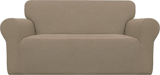 Easy-Going Stretch Loveseat Couch Covers Washable Natural | 1-Piece Loveseat Covers for 2 Cushion Couch Furniture Protector RV Sofa Slipcover Soft with Bottom for Kids Pets by Easy-Going