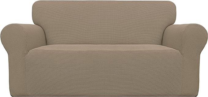 Easy-Going Stretch Oversized Loveseat Couch Covers Washable Natural | 1-Piece Large Loveseat Cover for 2 Cushion Couch Furniture Protector RV Sofa Slipcover Soft with Bottom for Kids Pets by Easy-Going