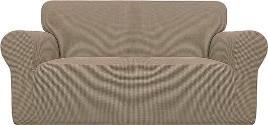 Easy-Going Stretch Oversized Loveseat Couch Covers Washable Natural | 1-Piece Large Loveseat Cover for 2 Cushion Couch Furniture Protector RV Sofa Slipcover Soft with Bottom for Kids Pets by Easy-Going