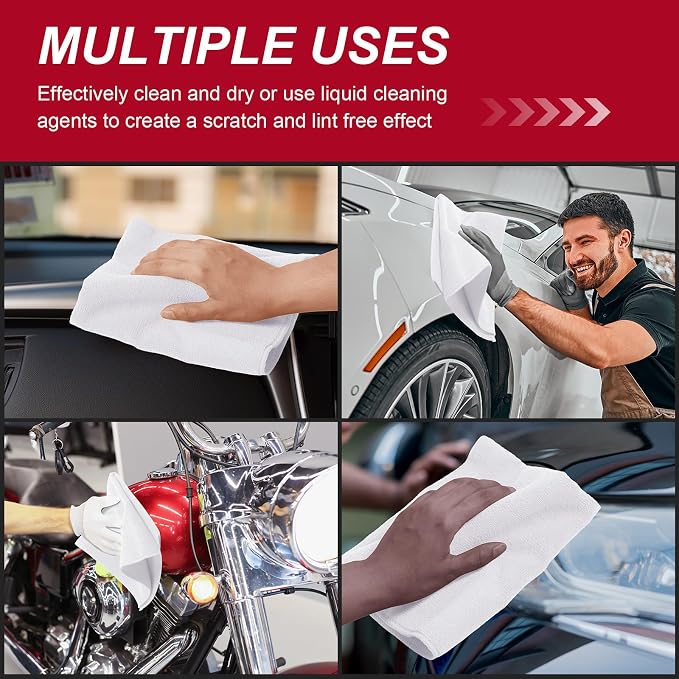 Oudain 200 Pcs Microfiber Cleaning Cloth 16x16 Inch Microfiber Towels for Car Ultra Absorbent Cleaning Rags Reusable Lint Free Streak Free Detailing Towel for Car Washing Drying Dusting (White) - Image 6
