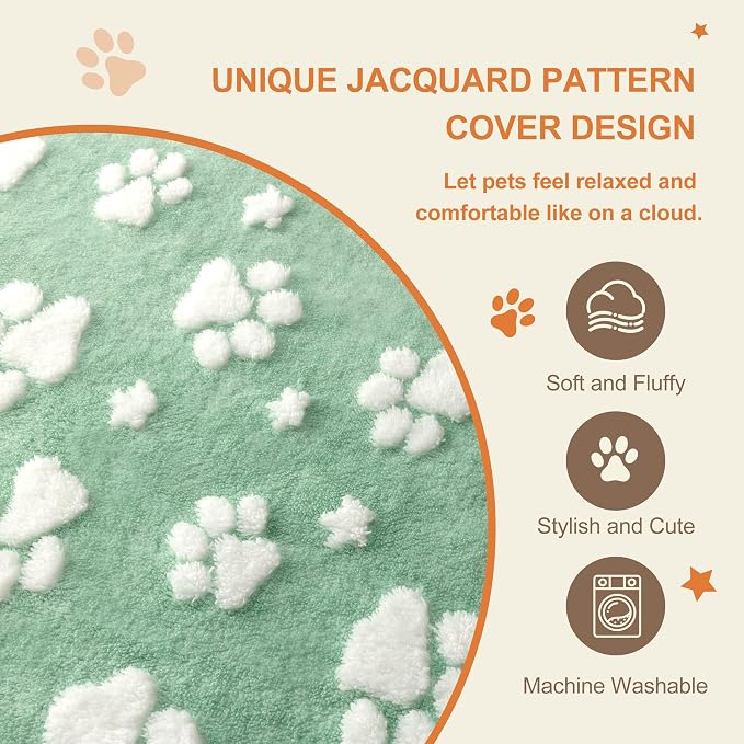 Cute Fluffy Dog Beds for Extra Large Dogs, 41"x 28", Green Paw | Thick Dog Bed for Crate Kennel, Pet Bed with Removable Washable Cover, Anti-Slip Bottom - Image 5