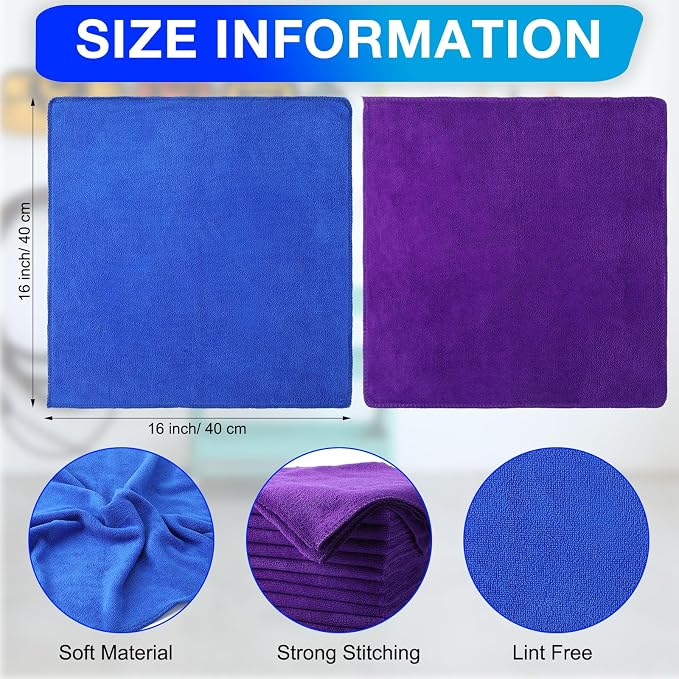 Nuenen 60 Pcs Microfiber Cleaning Cloths for Cars 16 x 16 Inch Ultra Absorbent Car Towels Drying Reusable Cleaning Supplies House Kitchen Window Microfiber Towel (Purple,Blue) - Image 2