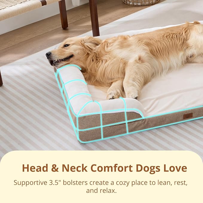 EGOHOME Orthopedic Dog Bed with Sides for Large Dogs 44x32x6.5in Beige | Water Resistant Egg Crate Foam Dog Couch with Removable Washable Cover & Non-Slip Bottom, Comfort Support Pet Sofa - Image 3