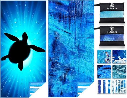 Widdonen Microfiber Beach Towel,Compact 2 Pack-71x32 Inch with Bag Travel | Extra Large,Lightweight,Thin,Sand Free,Quick Dry,Absorbent.Packable for Camping,Swim,Pool,Bath,Picnic,Cruise Essentials Gift by WIDDONEN