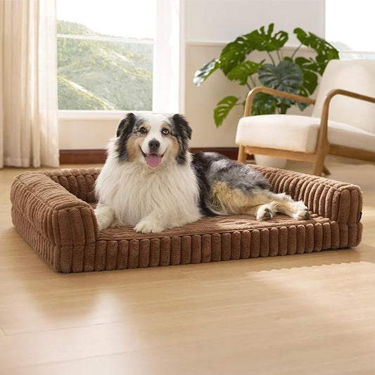Bedsure ComfyFleece™ Orthopedic Dog Beds for Extra Large Dogs, Waterproof Memory Foam XL Pet Bed with Sides, Non-Slip and Egg-Crate Foam Big Dog Couch Sofa with Washable Corduroy Cover, Brown by Unknown