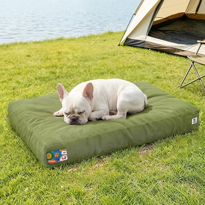 Sytopia 30 Inch Canvas Outdoor Dog Bed for Medium Dogs, Durable Dog Bed with Waterproof Machine Washable Removable Cover, Indoor Patio Pet Pad for Crate, Green by Sytopia