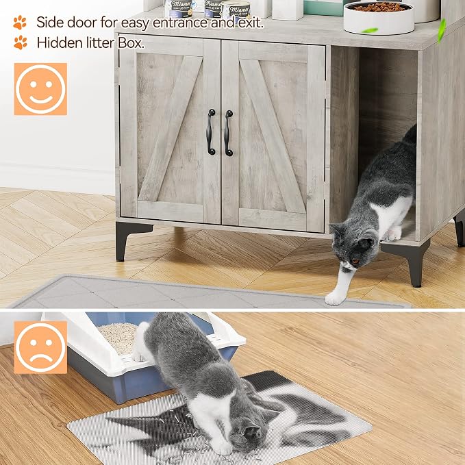 IDEALHOUSE Cat Litter Box Enclosure with Shelves and Doors,Wood Sturdy Hidden Litter Box Furniture,Indoor Cat House Furniture for Most of Litter Box,Litter Box Cabinet,Grey - Image 7