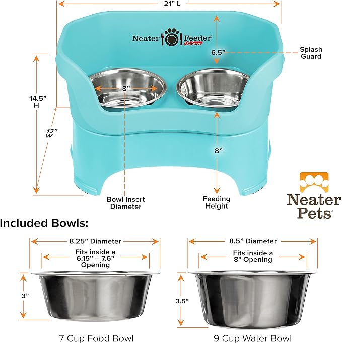 Neater Pet Brands Neater Feeder Deluxe Mess Proof Dog Bowls Elevated for Large Dogs Over 40 lbs, Made in USA, No Spill Raised Dog Food Bowl Stand Feeding Station, Food and Water Bowl Set, Aquamarine - Image 6