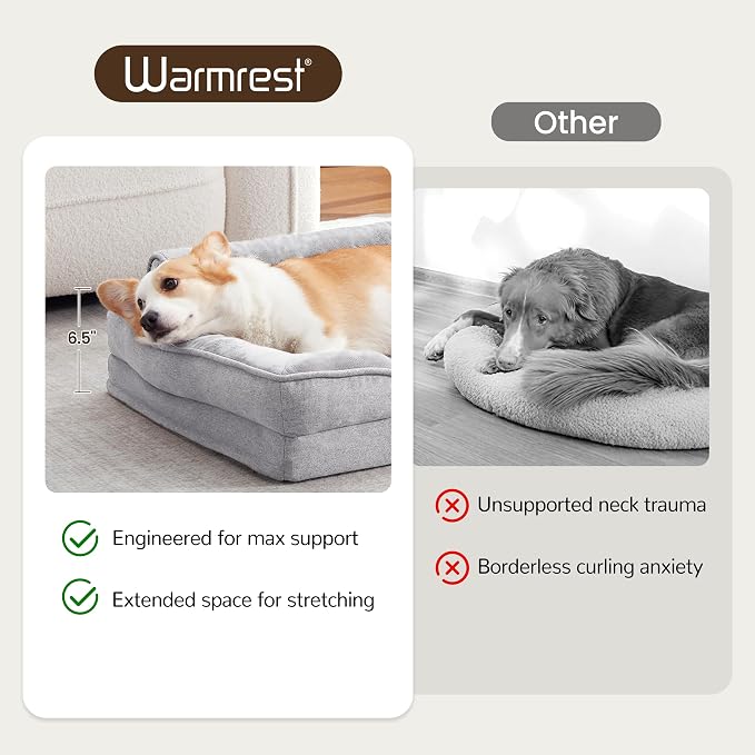 Orthopedic Dog Beds for Large Sized Dogs, Waterproof Egg-Crate Foam Pet Couch Bed with Soft Side, Non-Slip Dog Sofa with Flannel Removable Washable Cover, 35"L Supportive Pet Sofa, Light Grey - Image 5