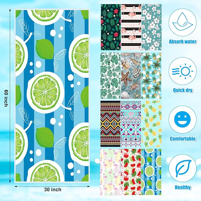 12 Pcs Oversized Microfiber Beach Towels Set 30 x 60 Extra Large Fiber Swim Pool Towel Absorbent Bath Blanket for Travel Vacation Accessories Gift Spa Soft Lightweight(Hawaii) - Image 2