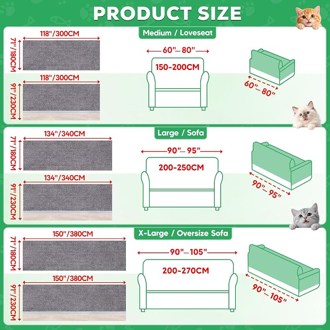 Loiion Cat Scratch Furniture Protector - Anti-Slip, Waterproof Sofa Cover to Keep Cats Off, Pet-Friendly Couch Protectors for 3 Cushion Couch, Gray Anti-Scratch Couch Cover for Pets and Kids 134"X71" - Image 9