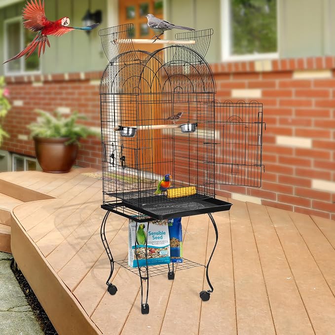 ZENY 63.5 Inch Open-Top Birdcage, Wrought Iron Bird Cage with Slide-Out Tray + Detachable Rolling Stand, Pet Parrot Cage for Parakeets Cockatoo Cockatiels, Play-Top Birdcage - Image 6