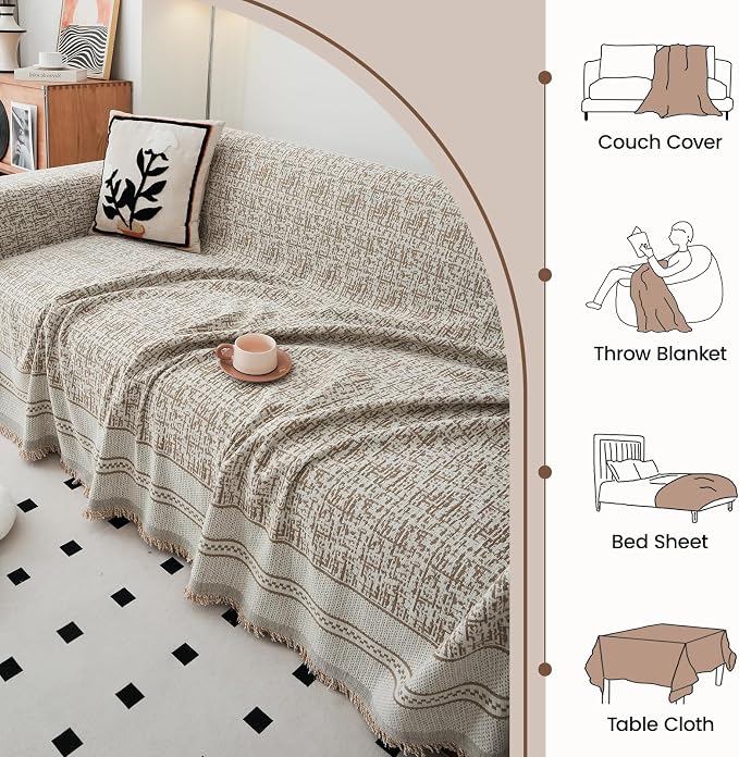 Khaki 71"x102" Waterproof Sectional Sofa Cover Boho Couch Protector for Pet | Anti Scratch Furniture Protector Pet Friendly Washable Soft Thick Chenille Couch Slipcover for 2-3 cushion, Sectional Sofa - Image 9