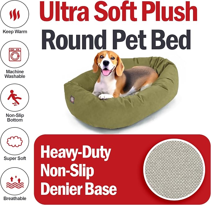 Majestic Pet 32 Inch Suede Calming Dog Bed Washable – Cozy Soft Round Dog Bed with Spine Support for Dogs to Rest Their Head - Fluffy Donut Dog Bed 32x23x7 (Inch) - Round Pet Bed Medium – Sage (2025) - Image 6