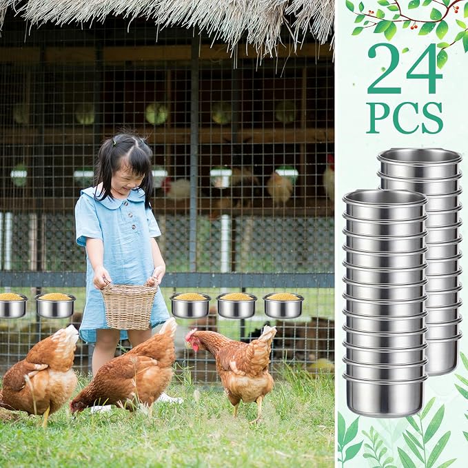 Ziliny 24 Pcs Stainless Steel Parrot Food Bowls Bulk 10 oz Bird Feeding Dish Cups for Cages Bird Bowls with Clamp Pet Water Feeders Cage Accessories for Parakeet Parrot Budgie Rabbit Chicken - Image 6