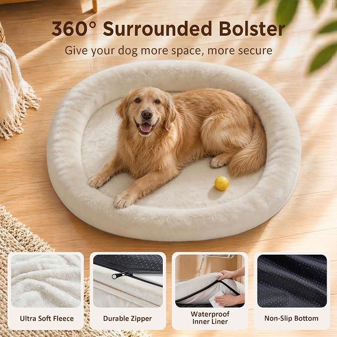 Waterproof Orthopedic Dog Bed for Extra Large Dogs, Light Beige | Supportive Crate Foam Relieves Joint Pressure, 360°Bolsters, Waterproof Inner,Washable Cover, Non-slip Bottom - Image 2