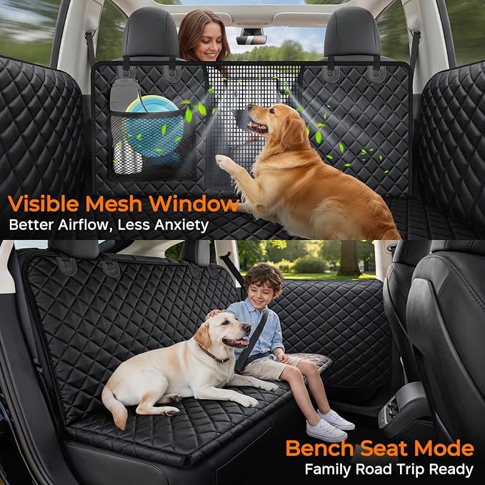 URPOWER Dog Car Seat Cover for Back Seat, Waterproof Hammock for Model Y | Easy Pet Access, Waterproof, Scratch Resistant, Mesh Window, Non-Slip, ISOFIX Anchors, Easy Care, Dog Seat Belt Included - Image 3