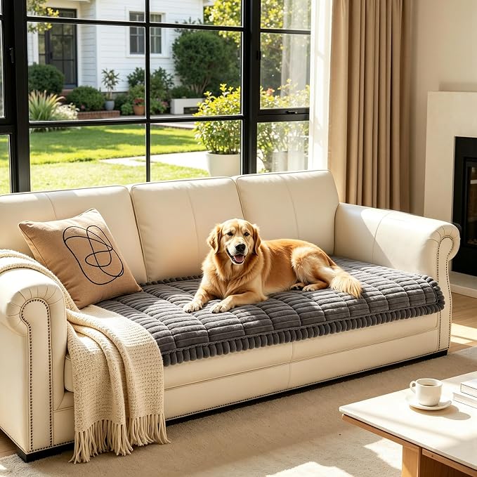 SUBRTEX Couch Cover for Dogs, Non-Slip Sofa Mat Washable, Thick Sofa Slipcover Cushion Protector Pet-Friendly (Gray, 27.6"x82.7") - Image 2