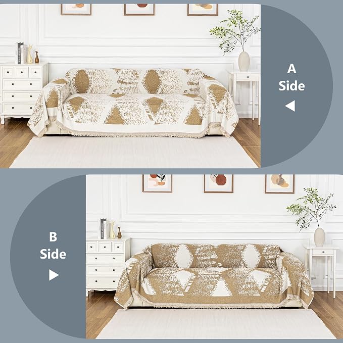 MYSKY HOME Couch Cover for Sectional Sofa Set,Boho Furniture Protector, Sofa Cover Washable for Pets, Couch Covers for 3 Seat Sofa, Chenille Multi-Use Throw Blanket, 71" X134" - Image 3