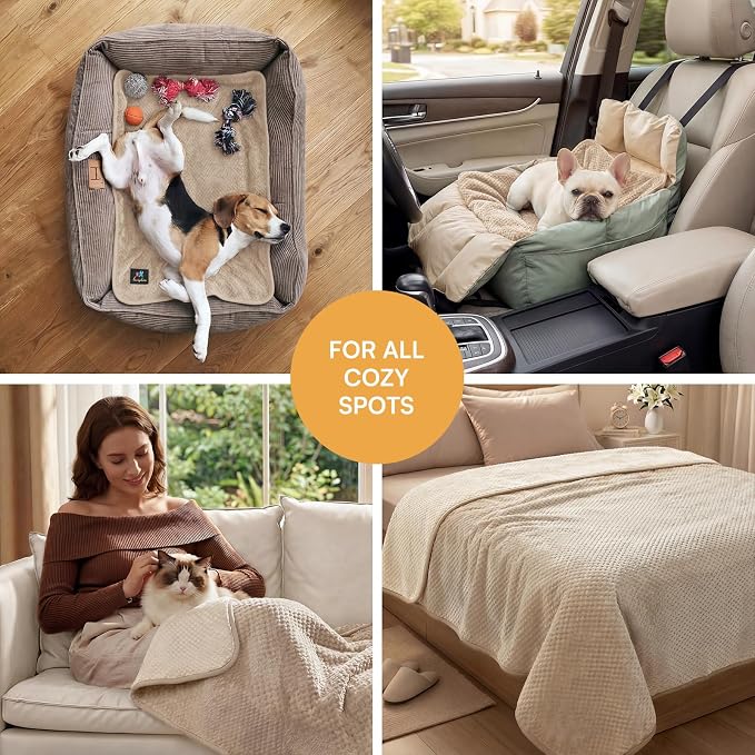 Luciphia Waterproof Blanket for Small Dog Cat Puppy Ultra-Soft & Calming Pet Throw Reversible Warm Fleece Durable Furniture Crate Couch Cover Protector Machine Washable Leakproof Beige S (40''x28'') - Image 5