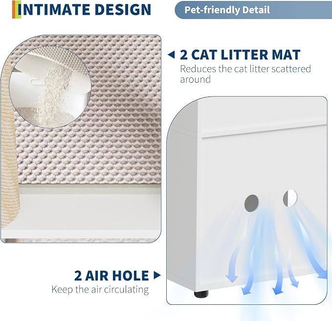 Garvee Cat Litter Box Enclosure Furniture for 2 Cats, Hidden Litter Box, Modern Double Layer Cats Washroom Furniture with 2 Scratch Mat and Cat Scratching Post, Side End Table for Living Room Hallway - Image 6
