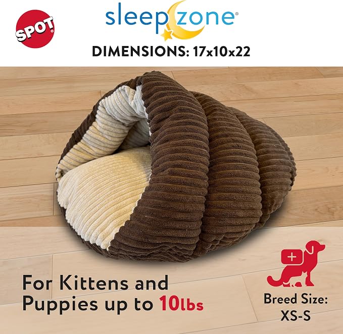 SPOT Sleep Zone Cuddle Cave - Cat Cave Bed for Indoor Cats and Mini Dogs, Durable, Comfortable, Washable for Kittens and Puppies Under 10 lbs and 12 inches Long, Corduroy Brown - Image 6
