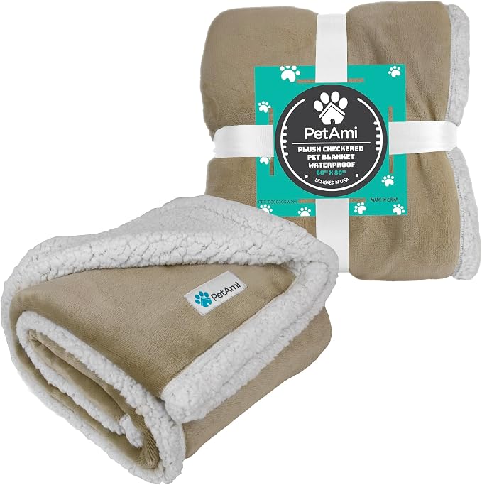 PetAmi Waterproof Dog Blanket for Couch, Pee Proof Sherpa Fleece Reversible Pet Throw, Furniture Protector for Bed Sofa Kennel, Soft Washable Cover for Small Medium Dog Puppy Cat, 29x40 Taupe - Image 8