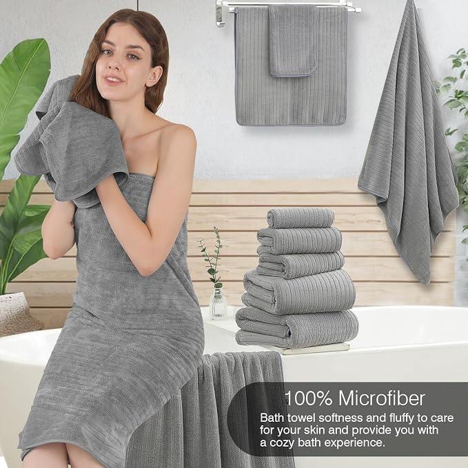 Hailea 18 Piece Family Bath Towel Set Include 6 Bath Towels,6 Hand Towels and 6 Washcloths Soft Bathroom Towel with Hanging Loops,Highly Absorbent Quick Dry Towels Set for Bathroom,Hotel and Spa-Grey - Image 4