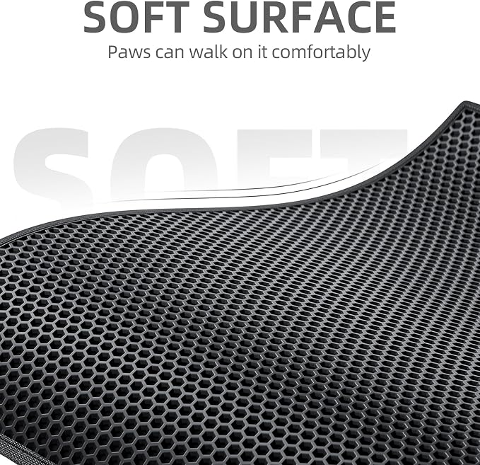 ESTHELLO Cat Litter Mat Honeycomb Double Layer Design 36’’ x 30’’ Black - Image 3