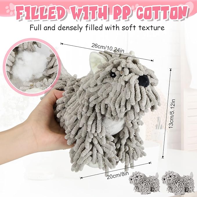Tegeme 2 Pcs Chenille Dog Hand Towel Fuzzy Dog Towel Absorbent Microfiber Soft for Bathroom Kitchen Washstand (Grey) - Image 2