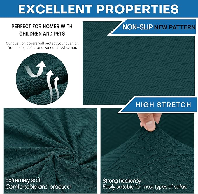 XINEAGE 2026 New 4 Pieces Couch Covers for 3 Cushion Couch Super Stretch Thick Soft Sofa Cover Anti Slip Sofa Slipcover Dogs Cats Furniture Protector (Blackish Green, 71"-91") - Image 5