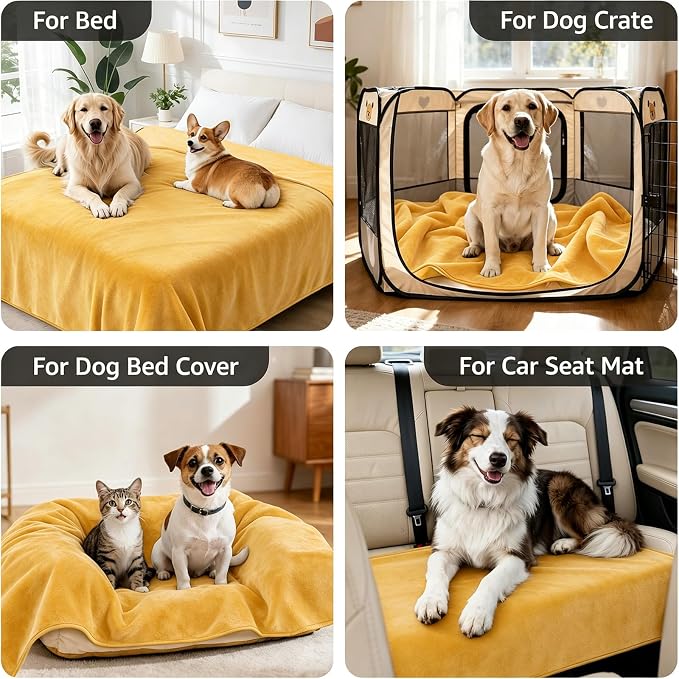LOOBANI Waterproof Pet Blanket for Couch, Throw Size 50"x60", Yellow | Double-Side Flannel Reversible, Liquid Pee Proof Stain-Proof for Furniture Protection, Ideal for Medium Large Dogs Bed Crate - Image 5