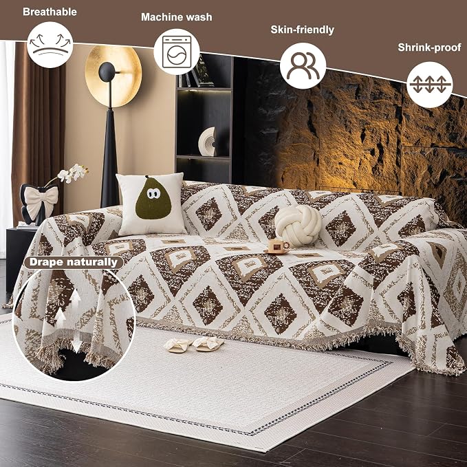 ROOMLIFE Couch Cover Boho Sofa Covers for 3 Cushion Couch Washable | Furniture Protector Sofa Couch Cover for Dogs, Soft Breathable Sofa Slipcover, Couch Throw Blankets with Tassels 71''X134'' - Image 2