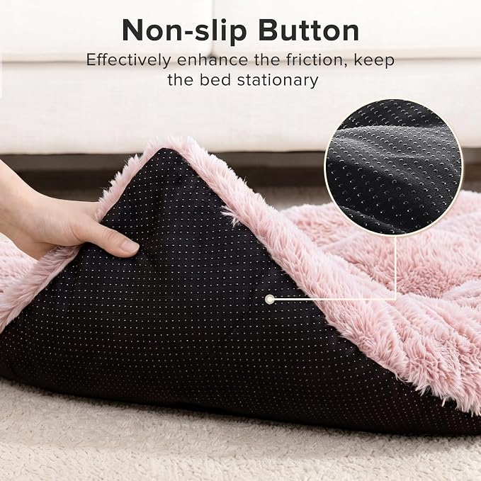 JOEJOY Large Dog Bed Crate Pad, Deluxe Plush Washable Dog Beds Fulffy Soft Kennel Pad Anti-Slip Pet Sleeping Mat for Extra Large Medium Small Dogs, 40" x 27", Pink - Image 3