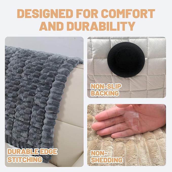 Couch Cover for Dogs Washable,Non Slip Fuzzy Durable Pet Friendly Cozy | Soft Slipcovers for 3 Cushion Sofa Cover,Plush Thick Protector Fits Mat Bed Leather & Fabric Couches (Grey 27.6"x59") - Image 2