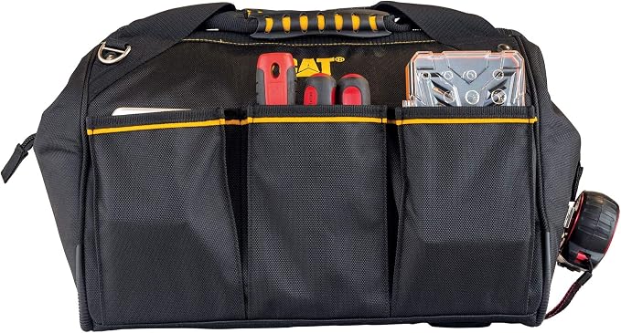 CAT 16-Inch Pro Wide Mouth Tool Bag, 18 Pockets for Tool Storage and Organization, Premium 1680D Water-Resistant Polyester Weave, Adjustable Shoulder Strap - 240044 - Image 9