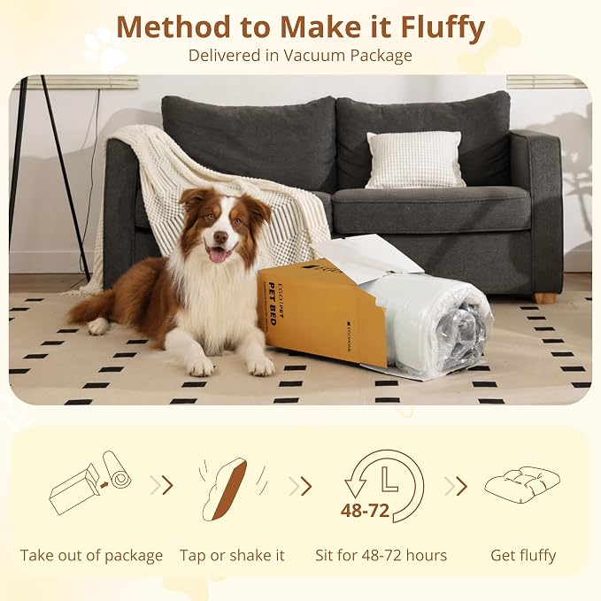 EGOHOME Dog Bed for Large Dogs, Shredded Memory Foam, Washable, Non-Slip | Balanced Support Foam, CertiPUR-US, Removable Washable Cover, Rose Velvet, Dog Crate Bed & Kennel Pad, 35 x 23 Inch, Beige - Image 8
