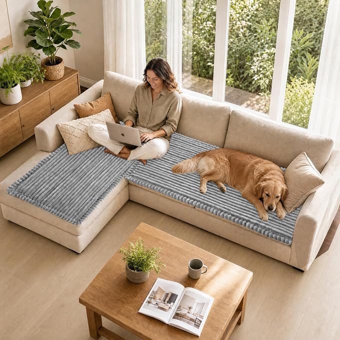NAISI Pet Couch Covers for Sofa with Thick Filling and Non-Slip Bottom Sectional Sofa Covers Washable Friendly for Pets(2pcs/27.5"x59"+27.5"x70.8",Light Grey) - Image 5