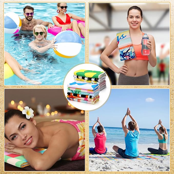 Newwiee 12 Pieces Large Microfiber Beach Towel Set Oversized 59 x 27.5 Inch Beach Pool Towel Bulk Quick Dry Lightweight Colorful Soft Absorbent for Adults Travel Swimming Supplies(Lighthouse) - Image 7