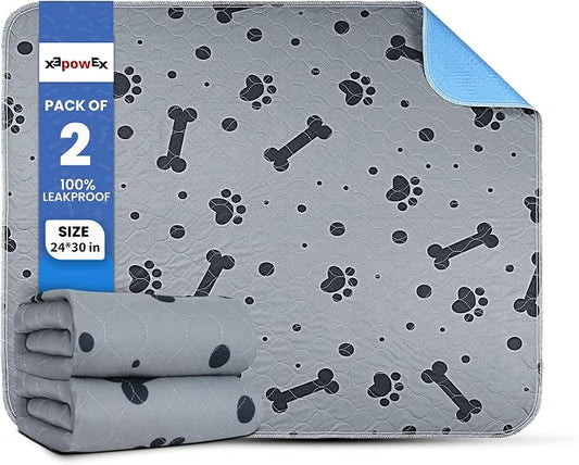Washable Puppy Pads for Dogs 2 Packs 24’’ x 30’’ Reusable Pee Pads for Dogs Waterproof Heavy Absorbent Puppy Training Pads for Indoor Dog Mats by Unknown
