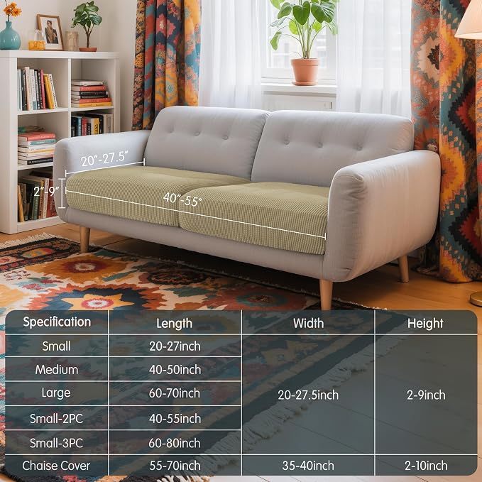 Hokway Stretch Couch Cushion Covers, 2 Piece Individual Sofa Cushion Slipcovers，Jacquard Sofa Seat Slipcover Set, Non-Slip Protector for Cushion (Sand,Small-2PC) - Image 3